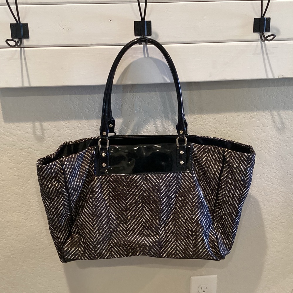 Kate Spade Black Herringbone Nylon Tote